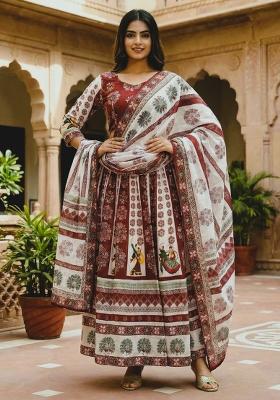 White Printed Rayon Lehenga Set