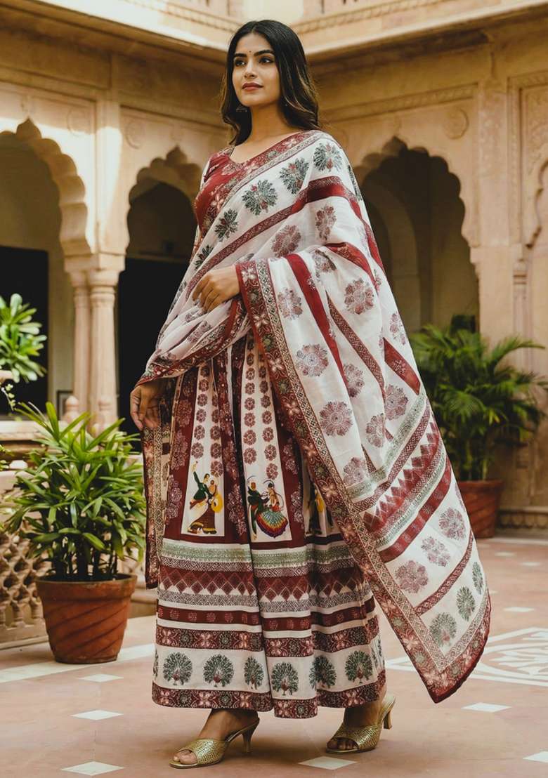 White Rayon Lehenga Set with Printed for Diwali | Wedding & Festive Wear - Indya