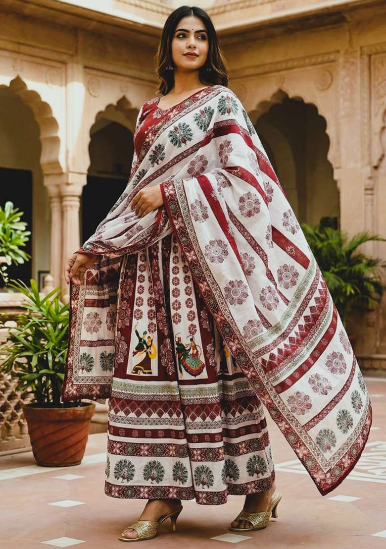 White Rayon Lehenga Set with Printed for Diwali | Wedding & Festive Wear - Indya