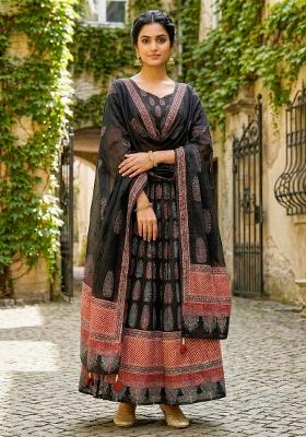 Black Printed Rayon Lehenga Set