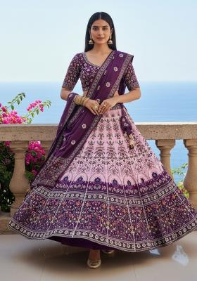 Purple Printed Rayon Lehenga Set