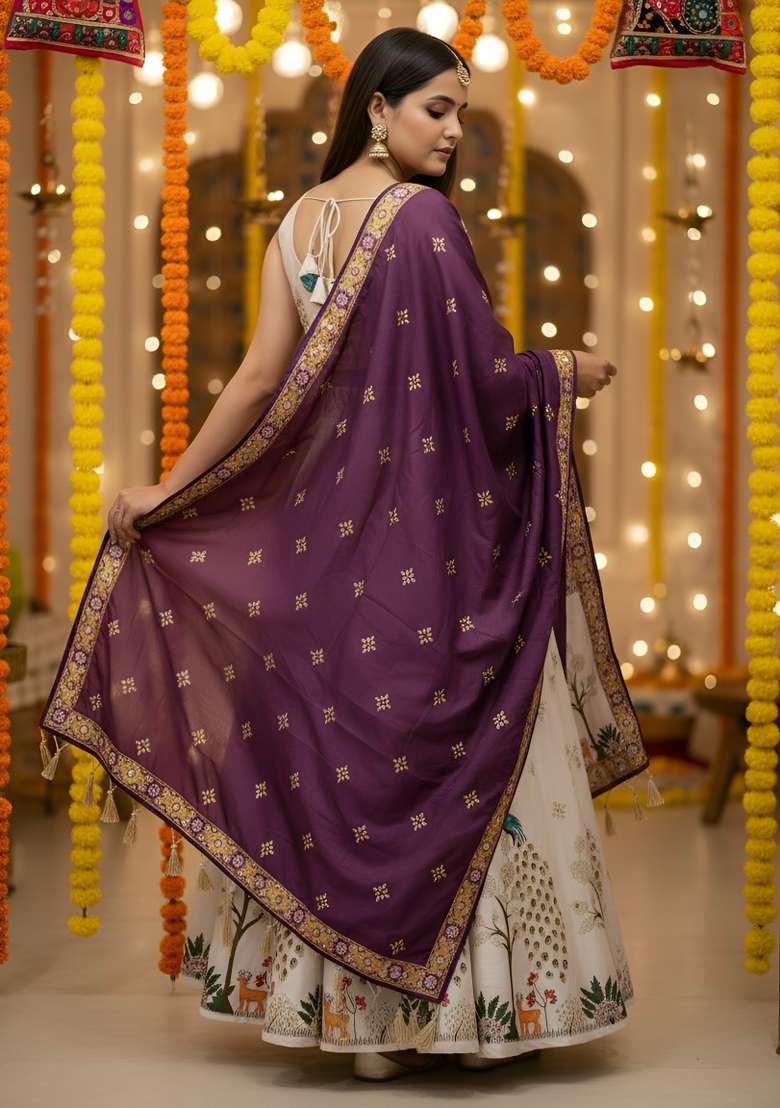 Cream Rayon Lehenga Set with Printed for Diwali | Wedding & Festive Wear - Indya