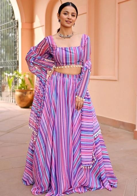 Multicolor Printed Georgette Lehenga Set