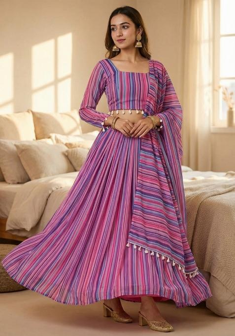 Multicolor Printed Georgette Lehenga Set