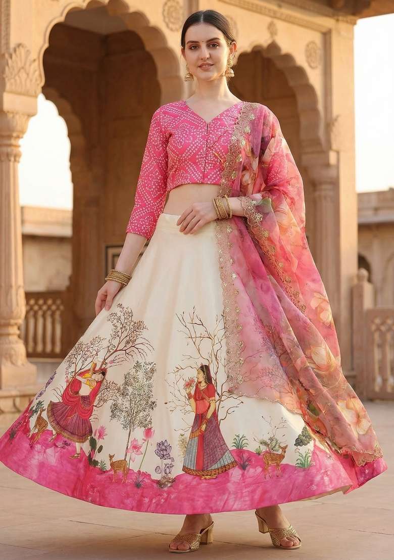 Yellow Satin Lehenga Set with Embroidery for Diwali | Wedding & Festive Wear - Indya