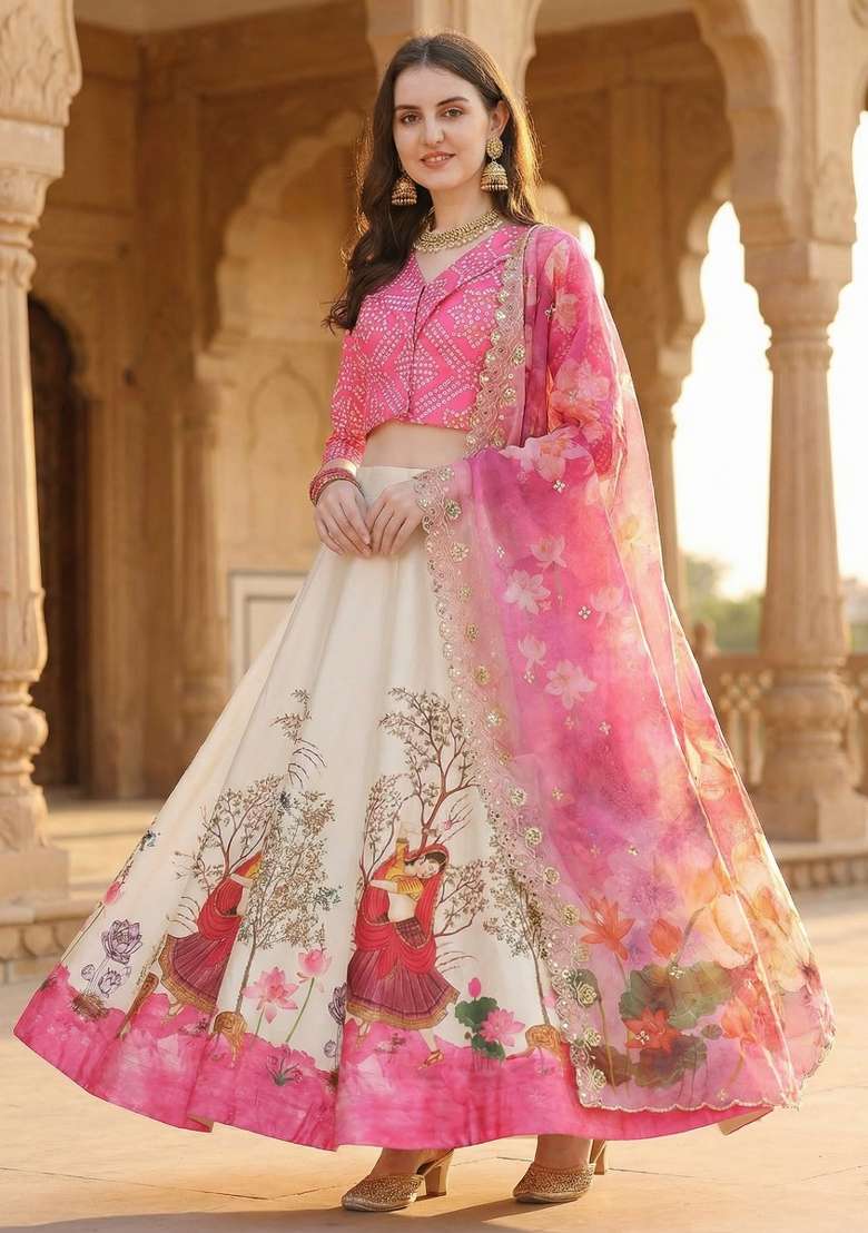 Yellow Satin Lehenga Set with Embroidery for Diwali | Wedding & Festive Wear - Indya