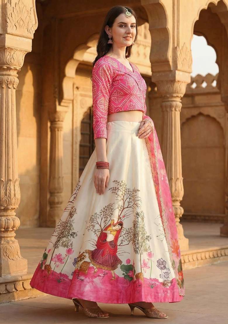 Yellow Satin Lehenga Set with Embroidery for Diwali | Wedding & Festive Wear - Indya