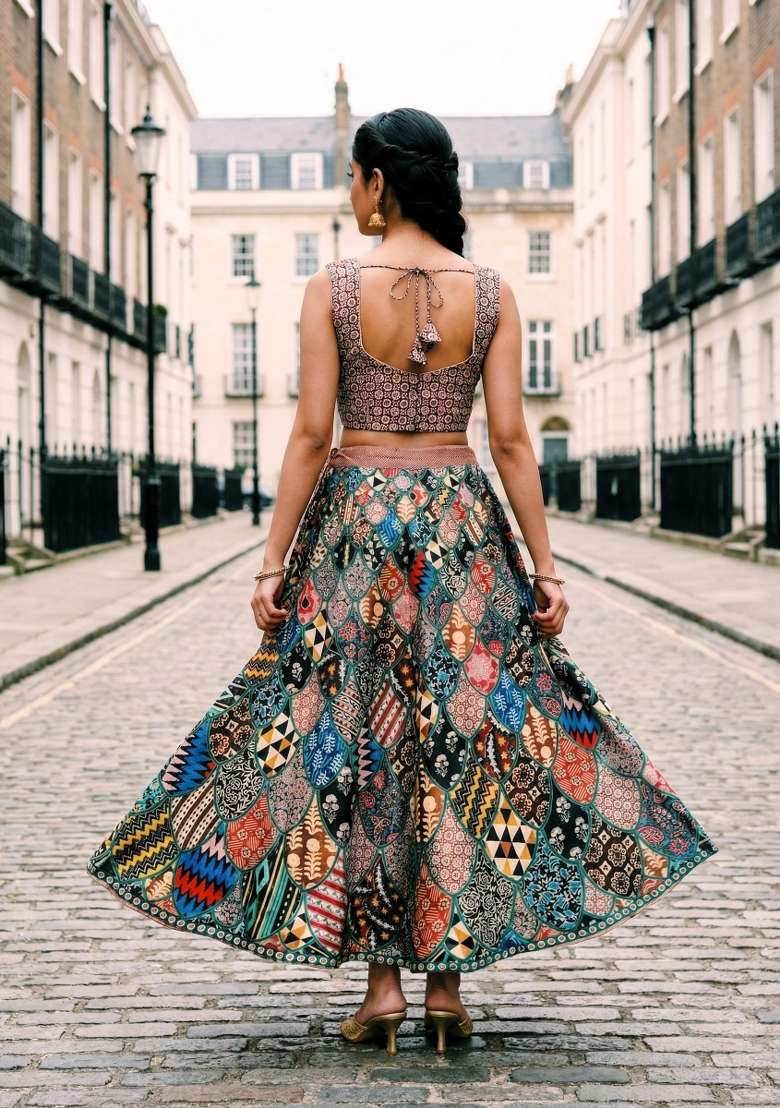 Brown Satin Lehenga Set with Printed for Diwali | Wedding & Festive Wear - Indya