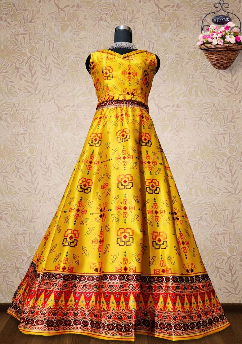 Yellow Satin Lehenga Set with Printed for Diwali | Wedding & Festive Wear - Indya