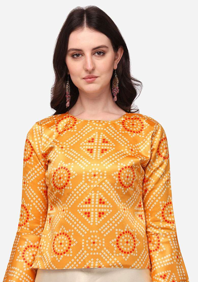 Yellow Printed Satin Lehenga Set for Diwali and Festive Wear - Indya