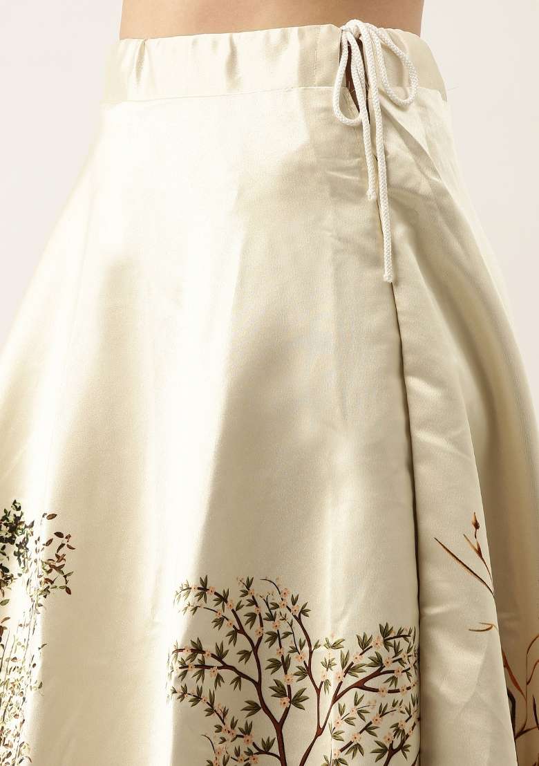 Green Satin Lehenga Set with Printed for Diwali | Wedding & Festive Wear - Indya