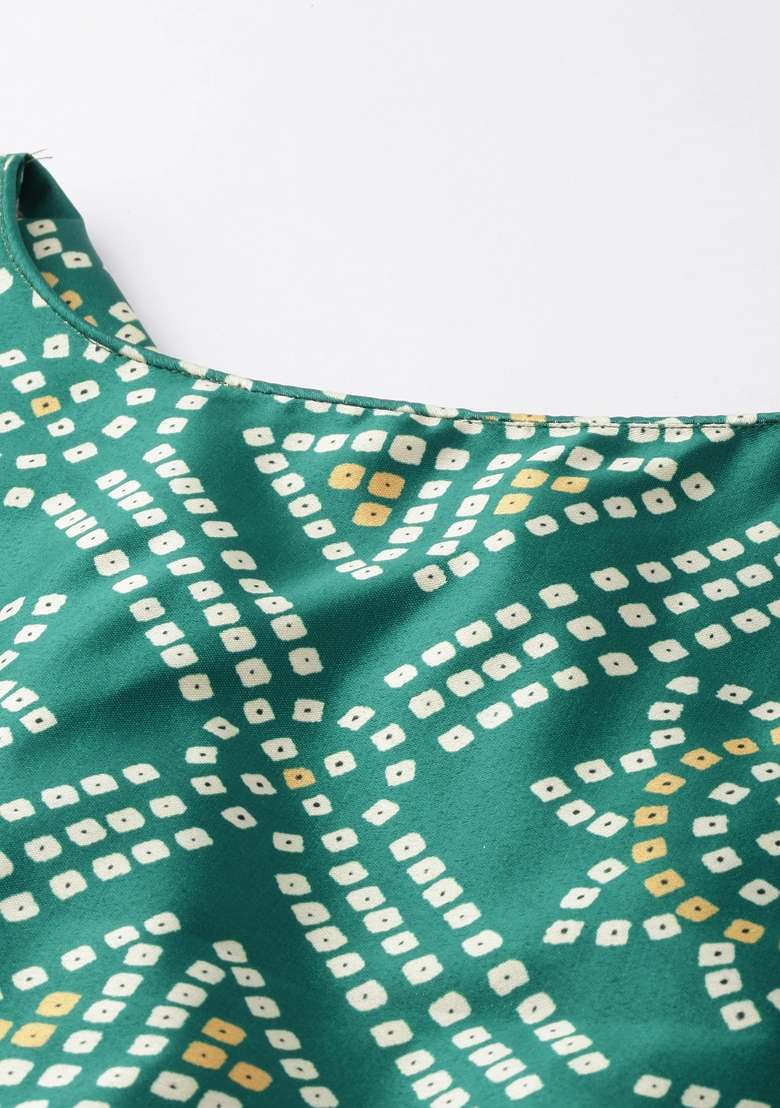 Green Satin Lehenga Set with Printed for Diwali | Wedding & Festive Wear - Indya