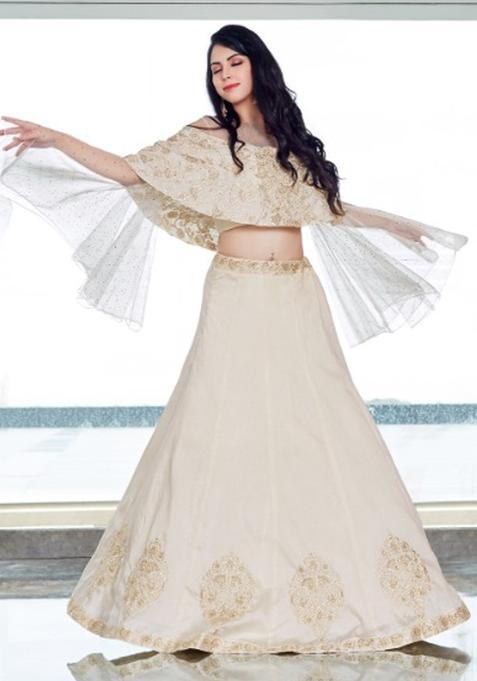 Off White Embroidery Net Lehenga Set
