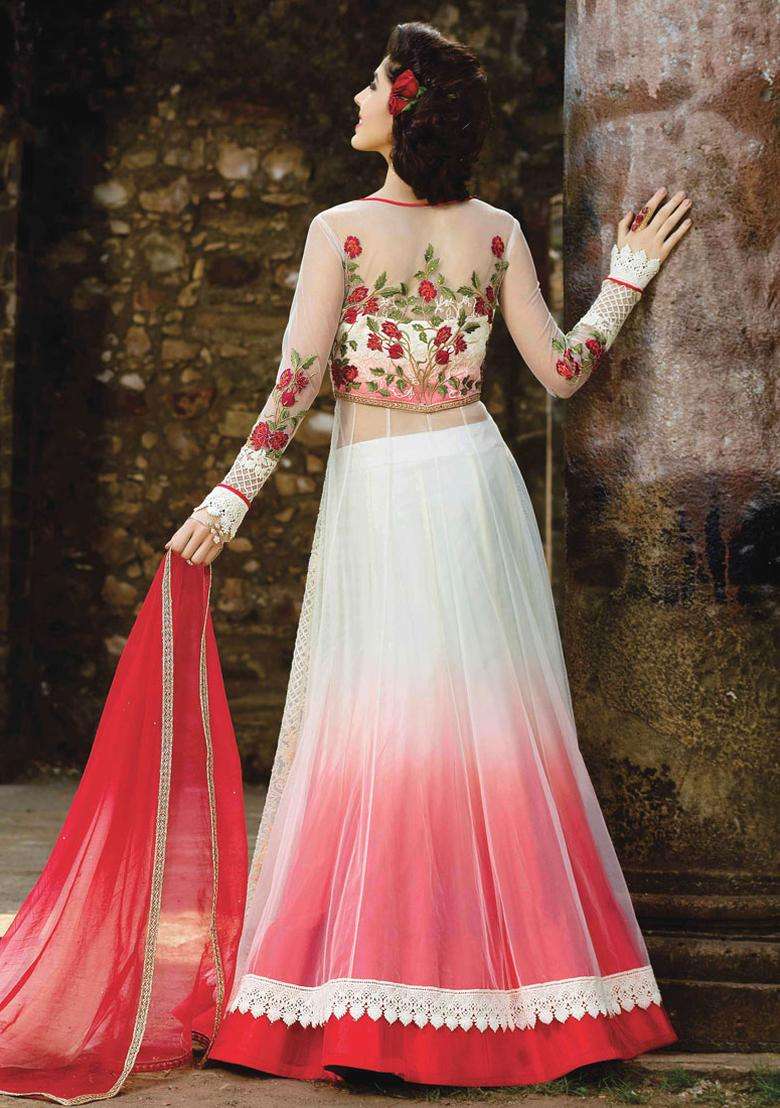 Cream Zari Work Net Lehenga Set - Indya