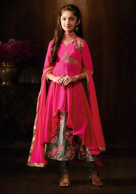 Pink Embroidery Georgette Lehenga Set
