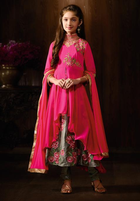 Pink Embroidery Georgette Lehenga Set