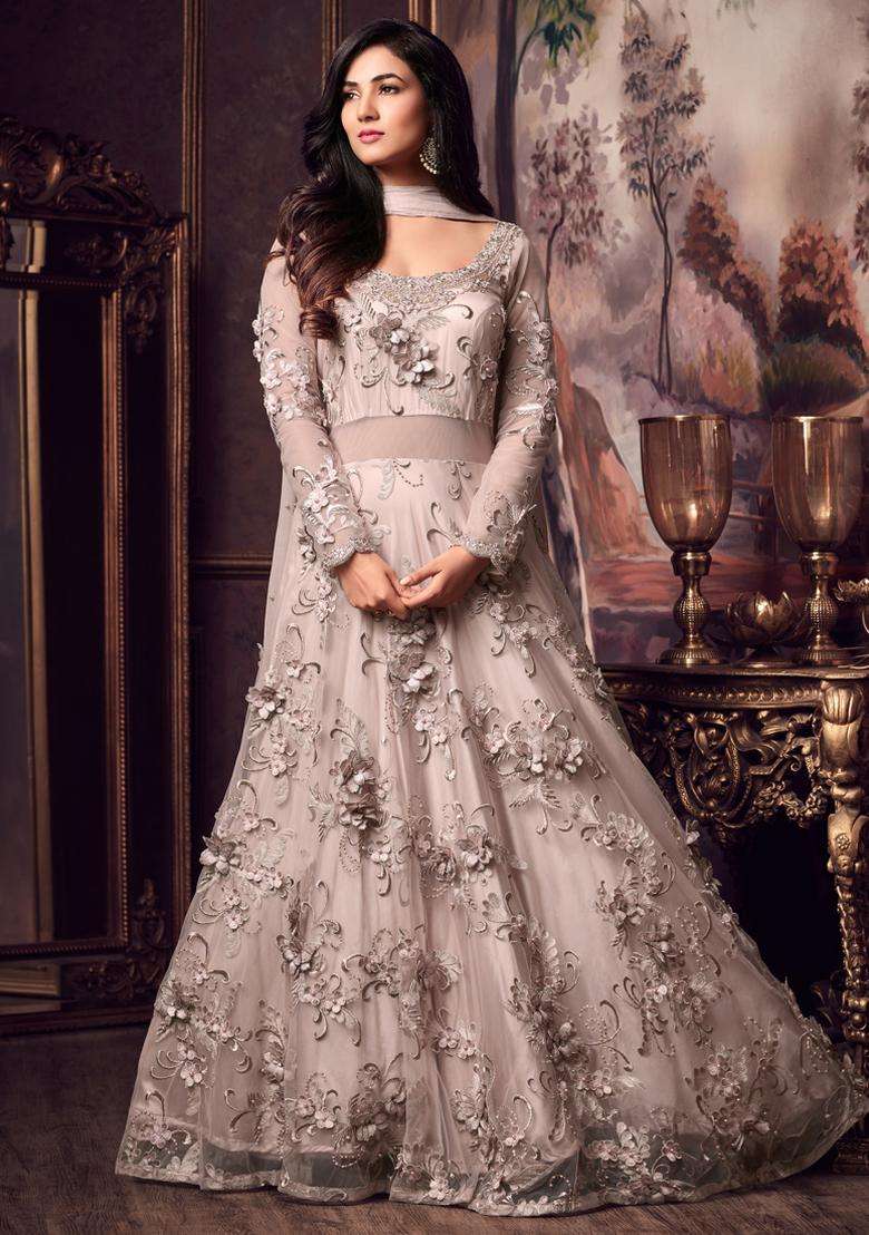 Pink Zari Work Net Lehenga Set - Indya