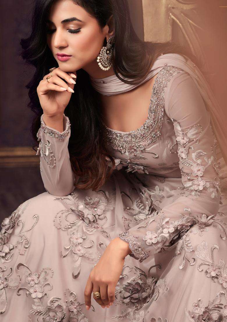 Pink Zari Work Net Lehenga Set - Indya