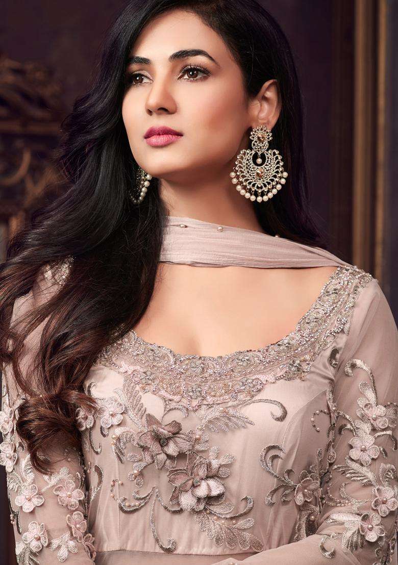 Pink Zari Work Net Lehenga Set - Indya