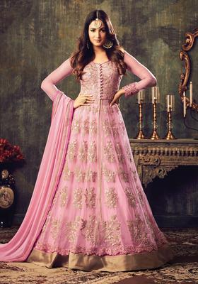 Pink Sequins Embroidery Work Net Lehenga Set