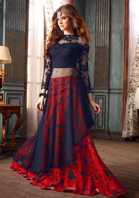 Blue Sequins Embroidery Work Net Lehenga Set