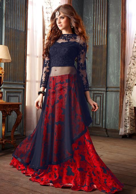 Blue Sequins Embroidery Work Net Lehenga Set