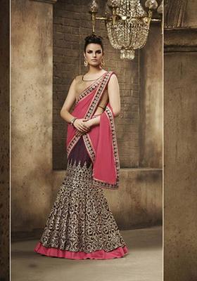 Beige Embroidery Silk Lehenga Set