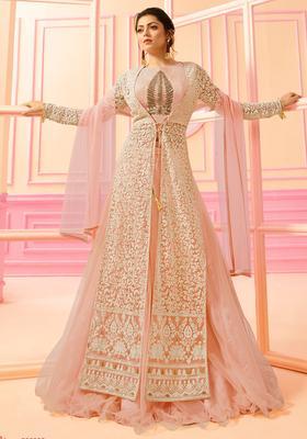 Pink Sequins Embroidery Work Net Lehenga Set