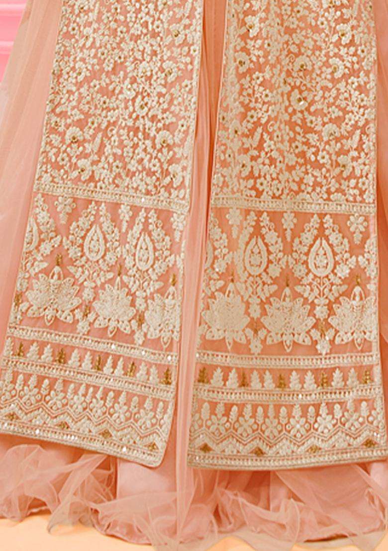 Pink Sequins Embroidery Work Net Lehenga Set - Indya