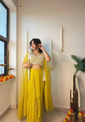 Yellow Embroidered Georgette Lehenga Set