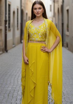 Yellow Sequins Georgette Lehenga Set