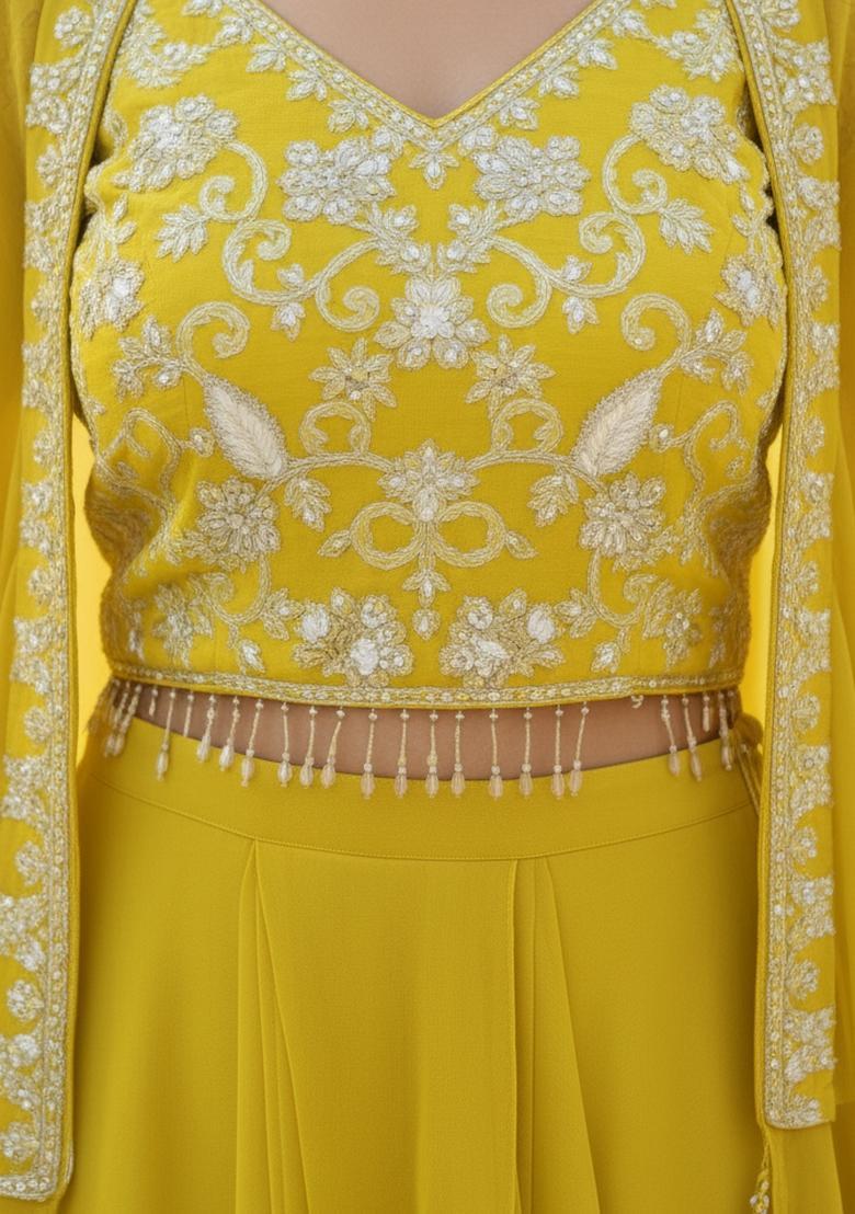 Yellow Sequins Georgette Lehenga Set - Indya
