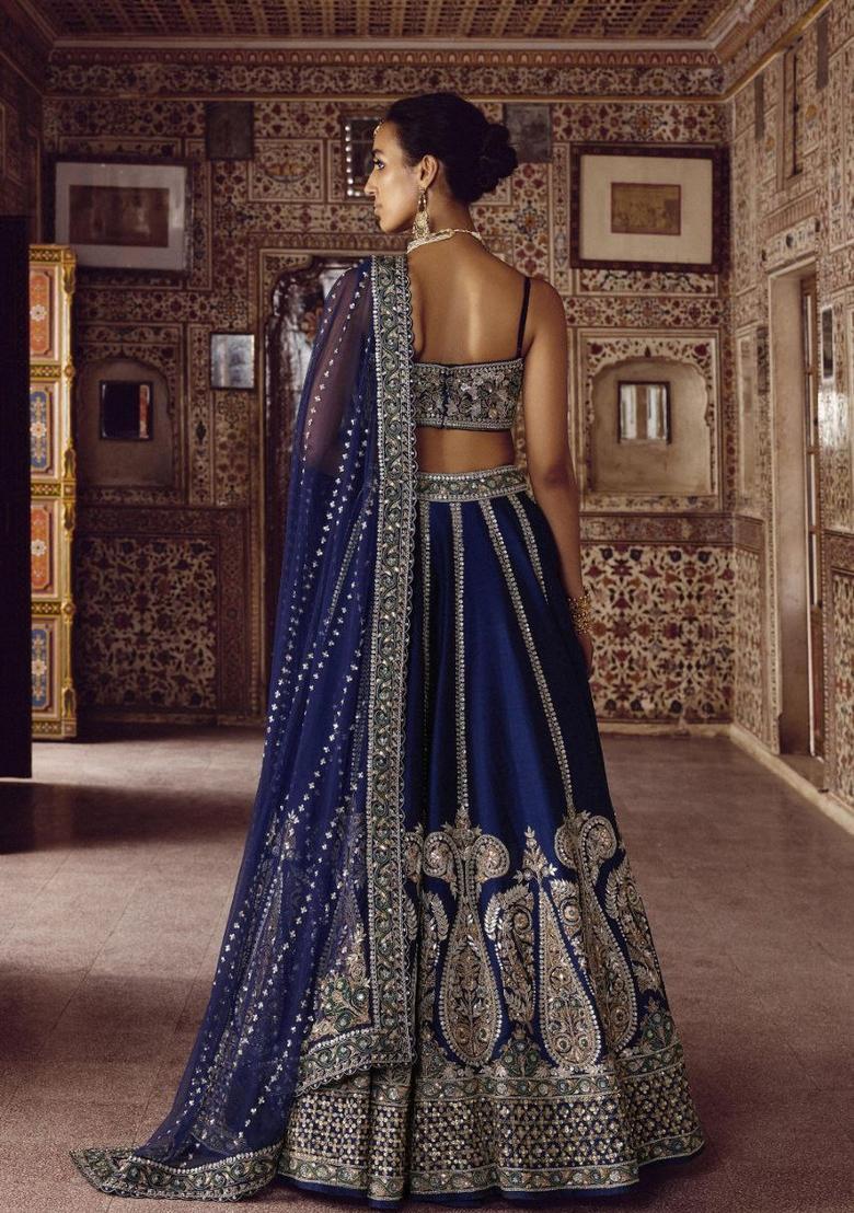 Multicolor Embellished Silk Lehenga Set - Indya