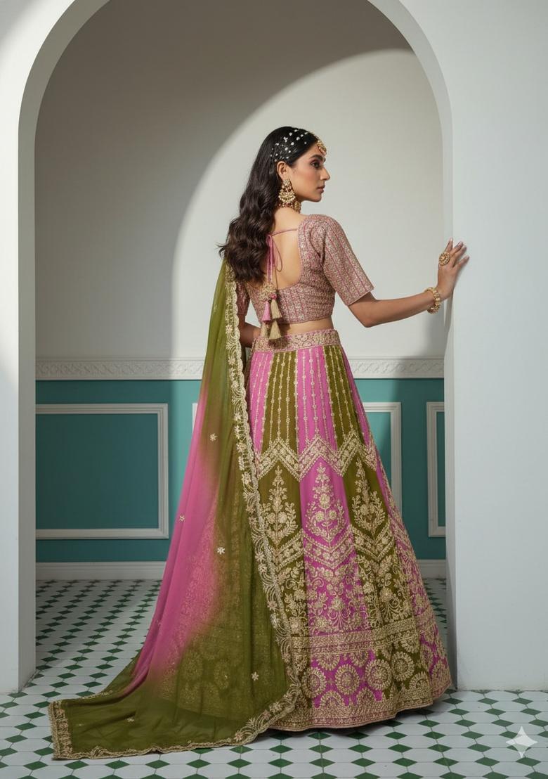 Multicolor Embellished Georgette Lehenga Set - Indya