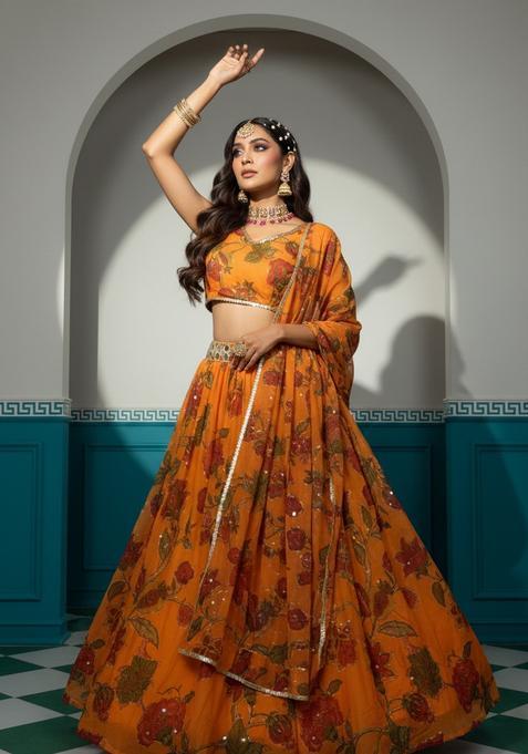 Multicolor Embellished Silk Lehenga Set