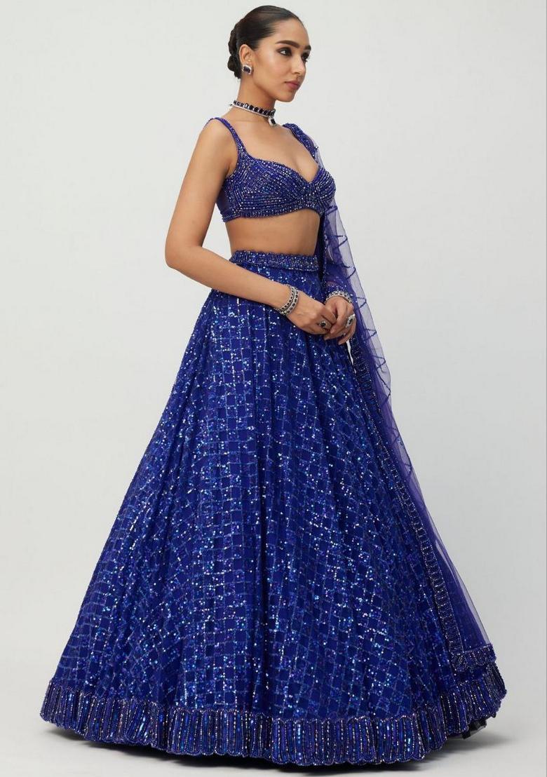 Multicolor Embellished Net Lehenga Set - Indya