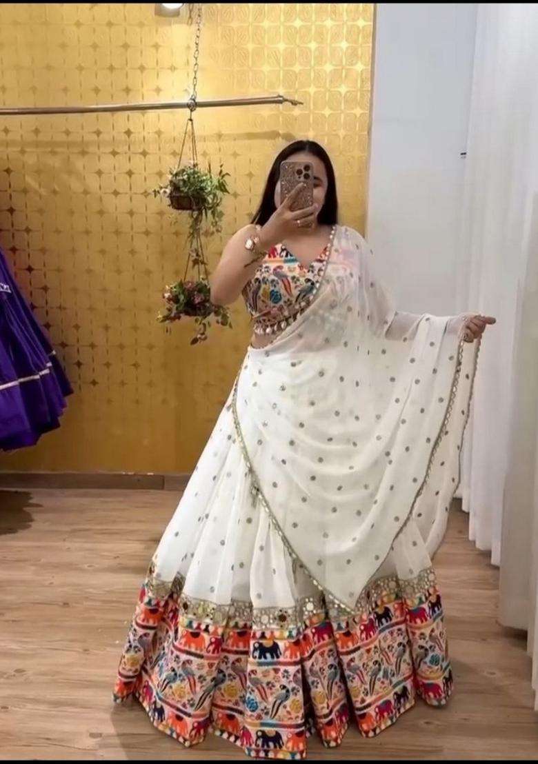 Multicolor Embellished Georgette Lehenga Set for Diwali | Wedding & Festive Wear - Indya