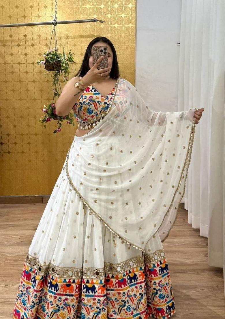 Multicolor Embellished Georgette Lehenga Set - Indya