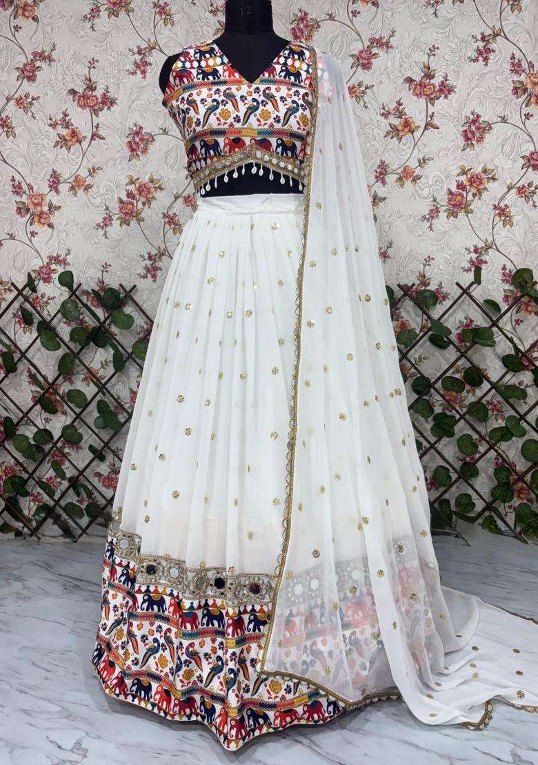 Multicolor Embellished Georgette Lehenga Set for Diwali | Wedding & Festive Wear - Indya