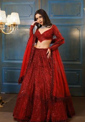 Multicolor Embellished Satin Lehenga Set