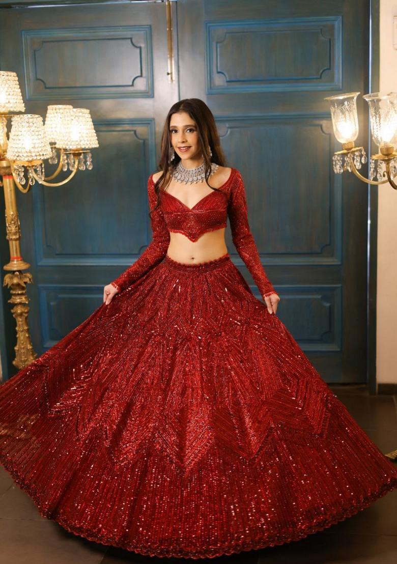 Multicolor Embellished Satin Lehenga Set - Indya