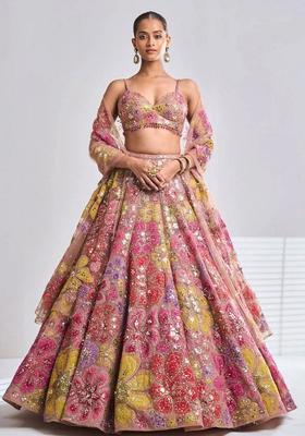 Multicolor Embellished Georgette Lehenga Set