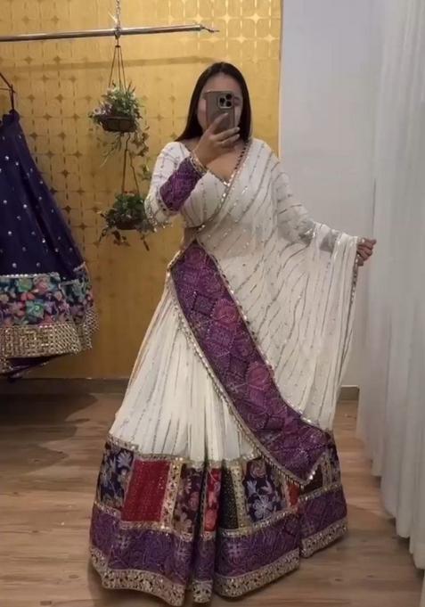 Multicolor Embellished Silk Lehenga Set