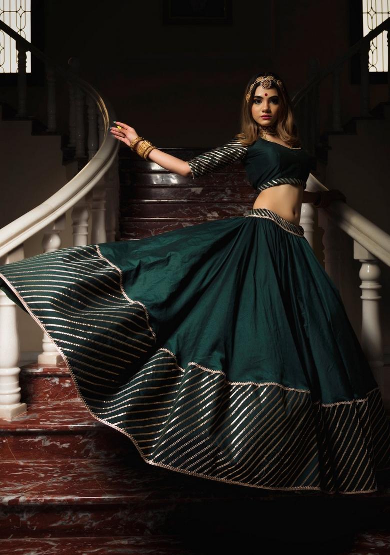 Multicolor Embellished Silk Lehenga Set - Indya