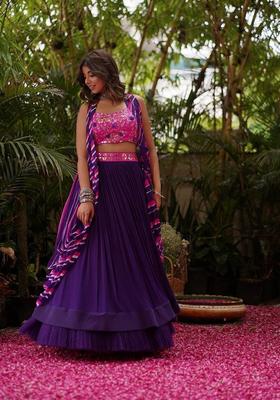 Multicolor Embellished Georgette Lehenga Set