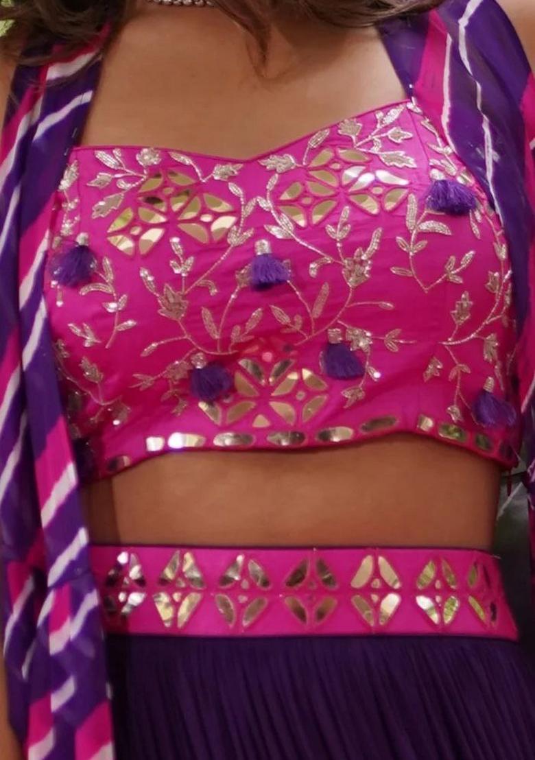 Multicolor Embellished Georgette Lehenga Set - Indya