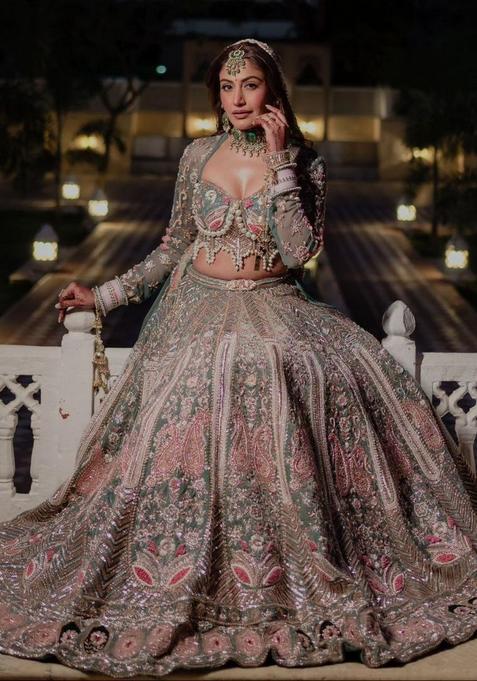 Multicolor Embellished Silk Lehenga Set