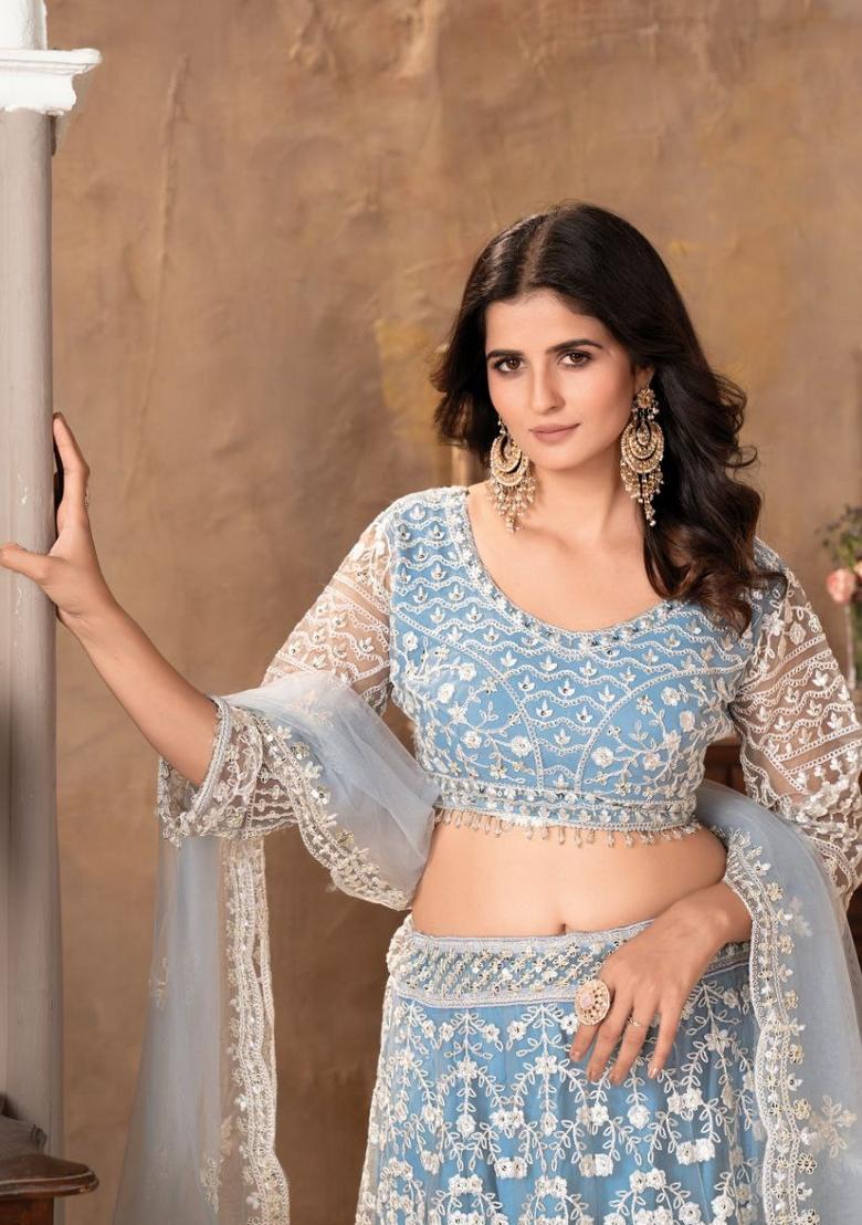 Multicolor Embellished Net Lehenga Set - Indya