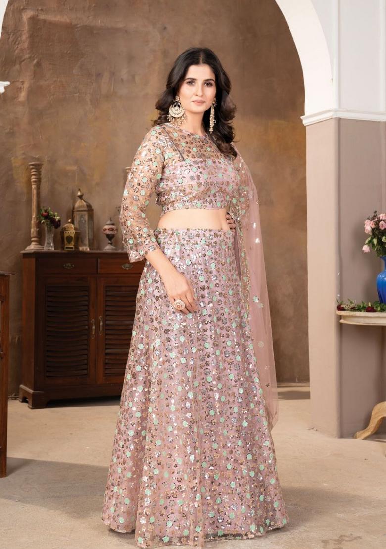 Multicolor Embellished Net Lehenga Set - Indya