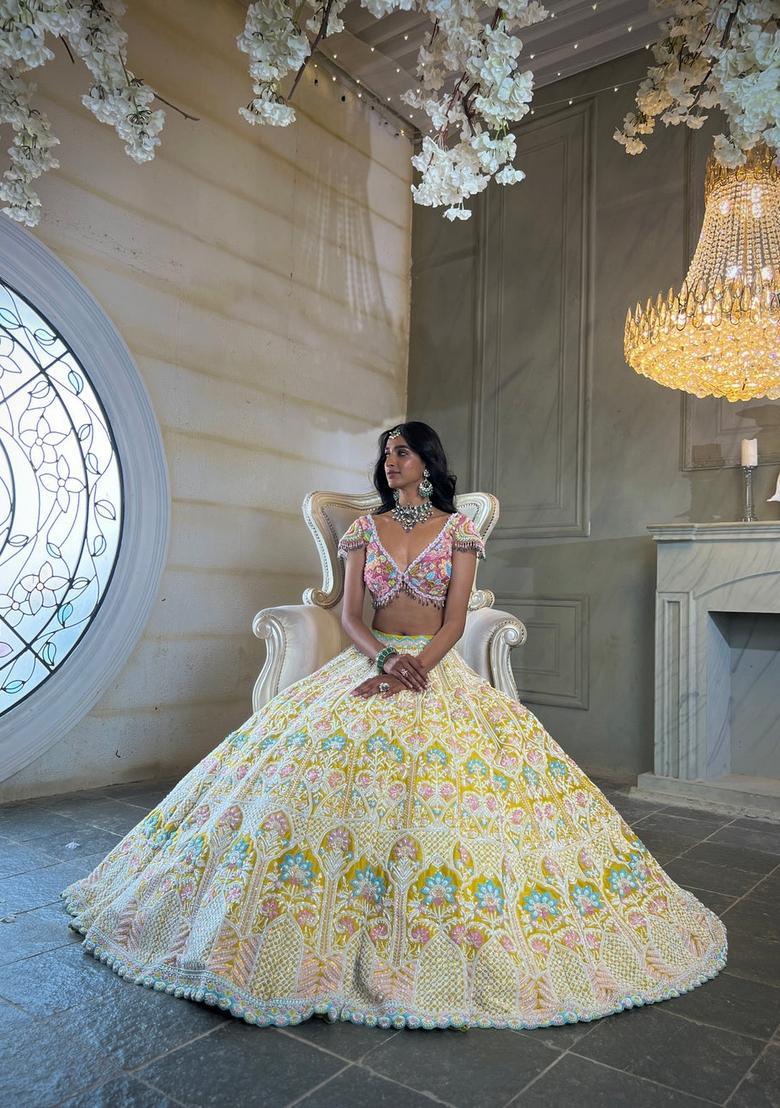 Multicolor Embellished Silk Lehenga Set - Indya